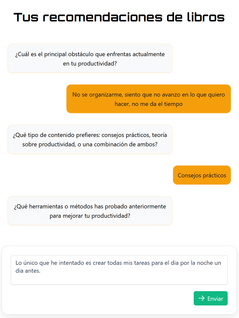 Chat de Hikari Books con preguntas sobre productividad: obstáculos, tipo de contenido y métodos probados