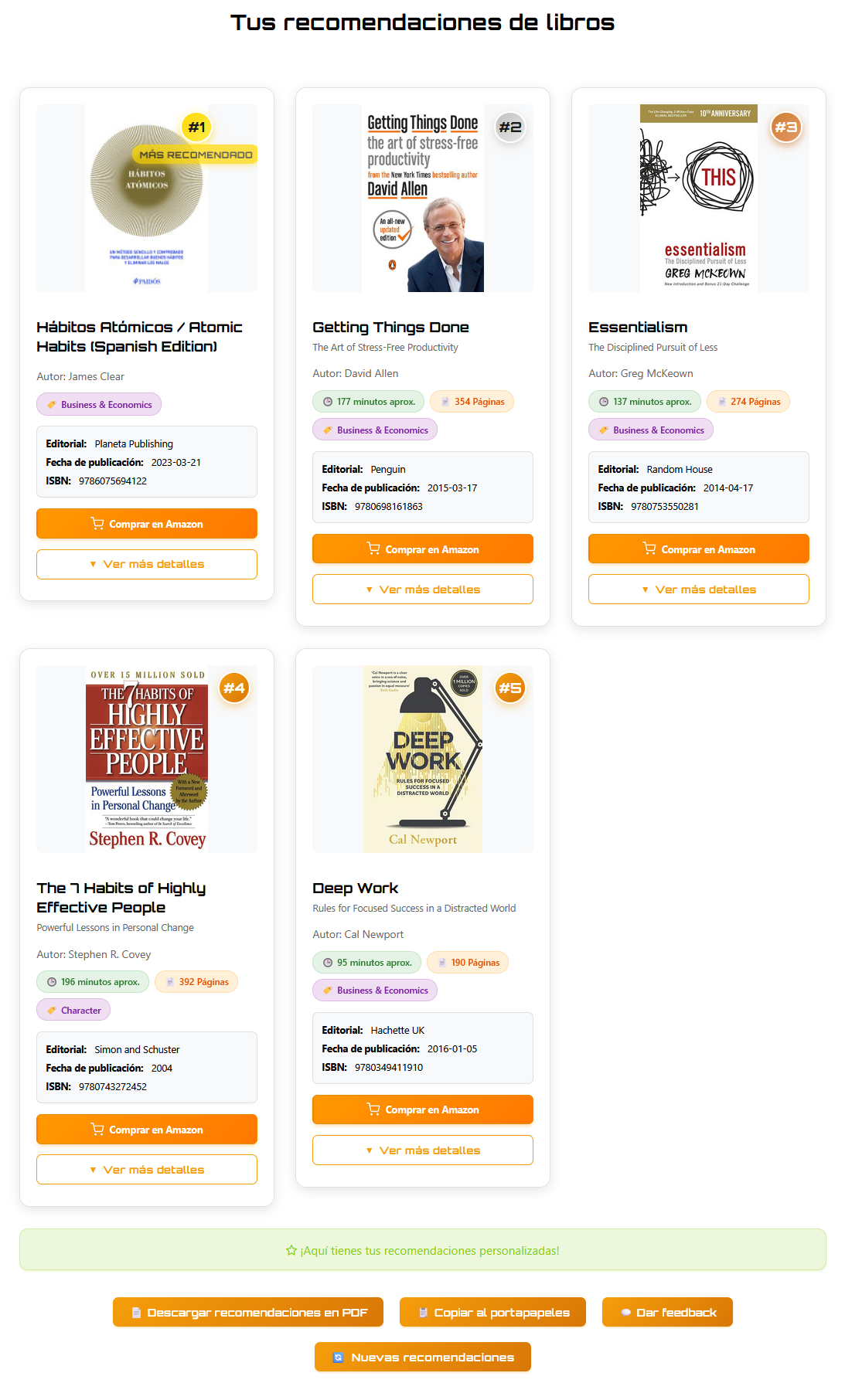 Top 5 de libros de productividad recomendados: Hábitos Atómicos, Getting Things Done, Essentialism, 7 Habits, Deep Work